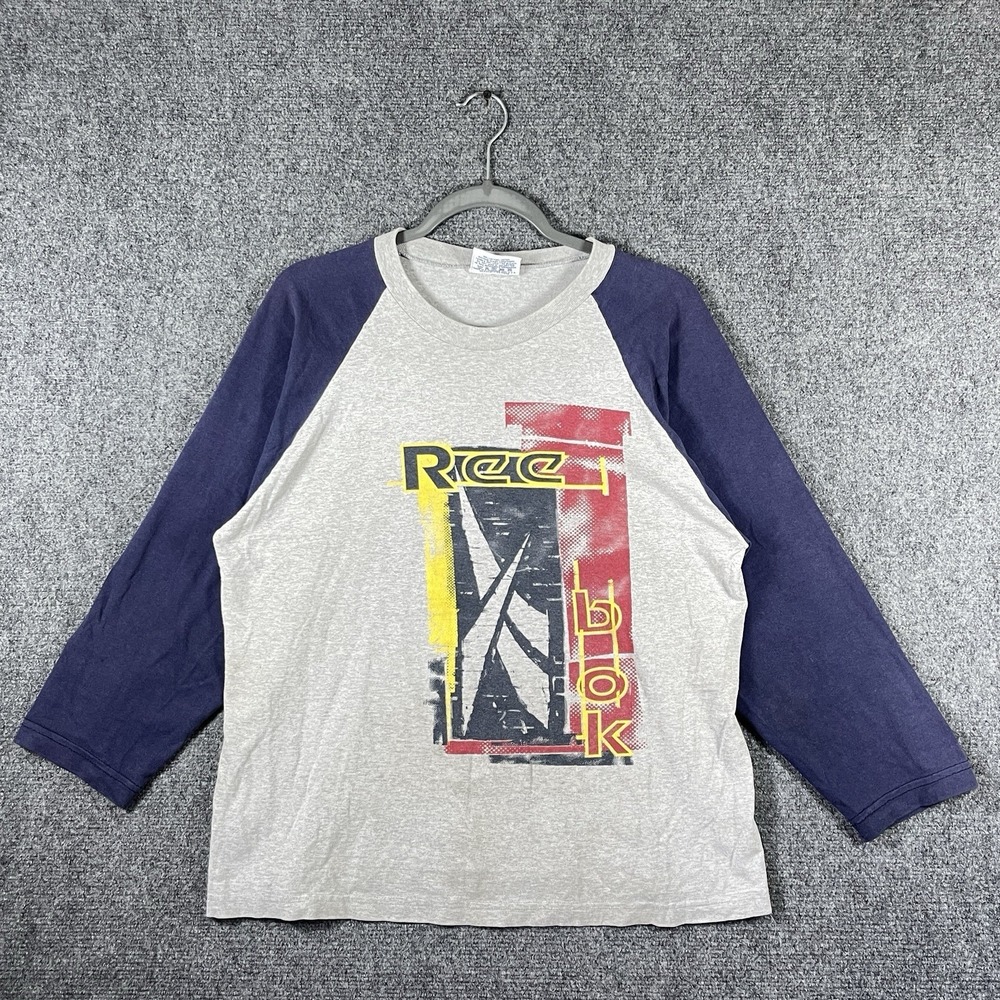 Vintage Y2K Grunge Reebok 3/4 Sleeve Shirt Gray Blue Youth Size XL #2384